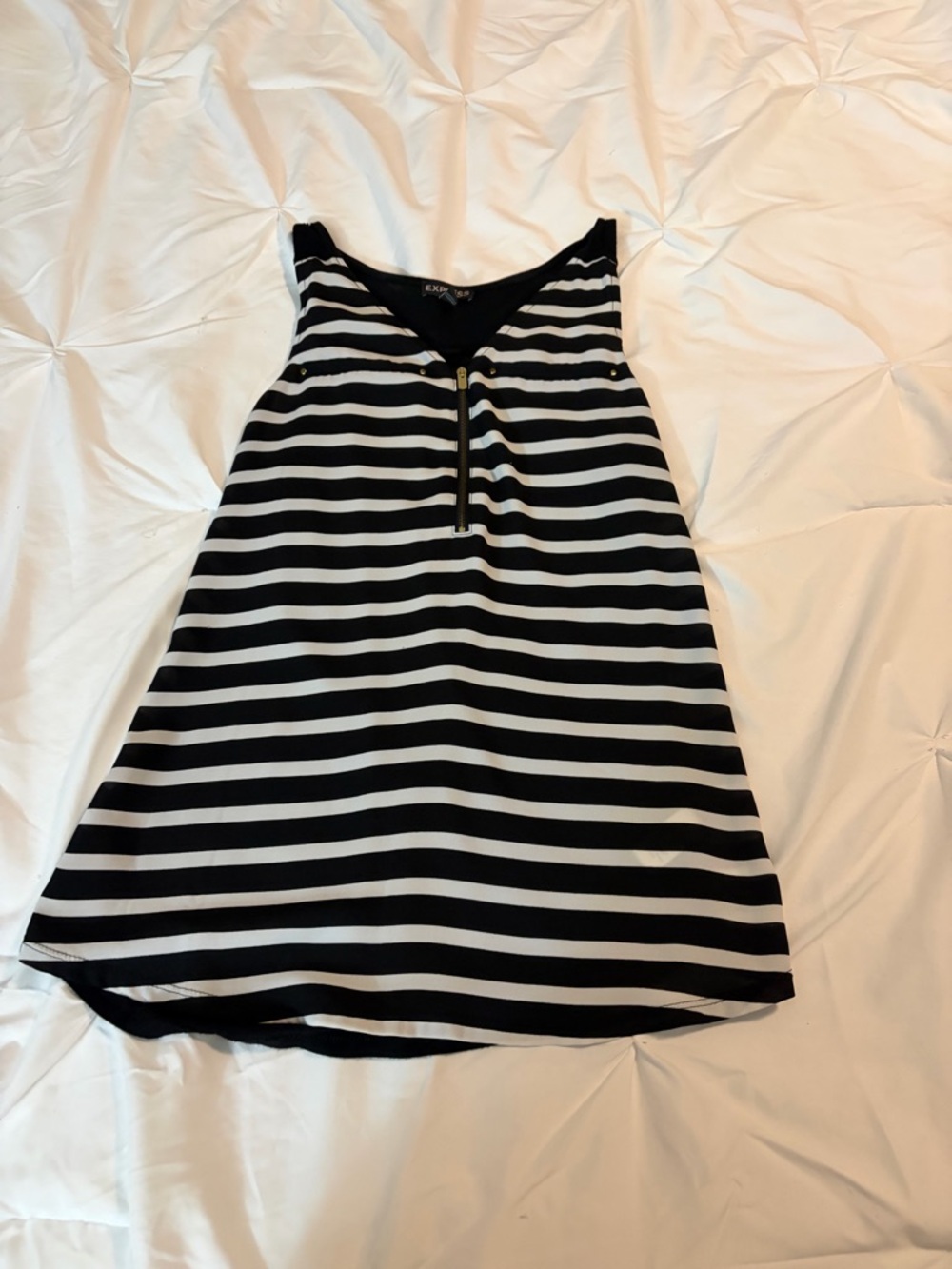 Express Black and White Striped Sleeveless Zip Tank